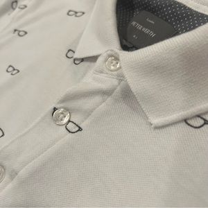 Peter Werth London Corbett Sunglass Print Short-Sleeve Cotton Polo White Small